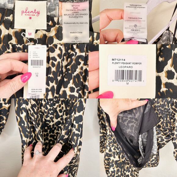 Plenty Tracy Reese Anthropologie Peasant Linen Blend Leopard Cheetah Romper Med - Picture 12 of 15